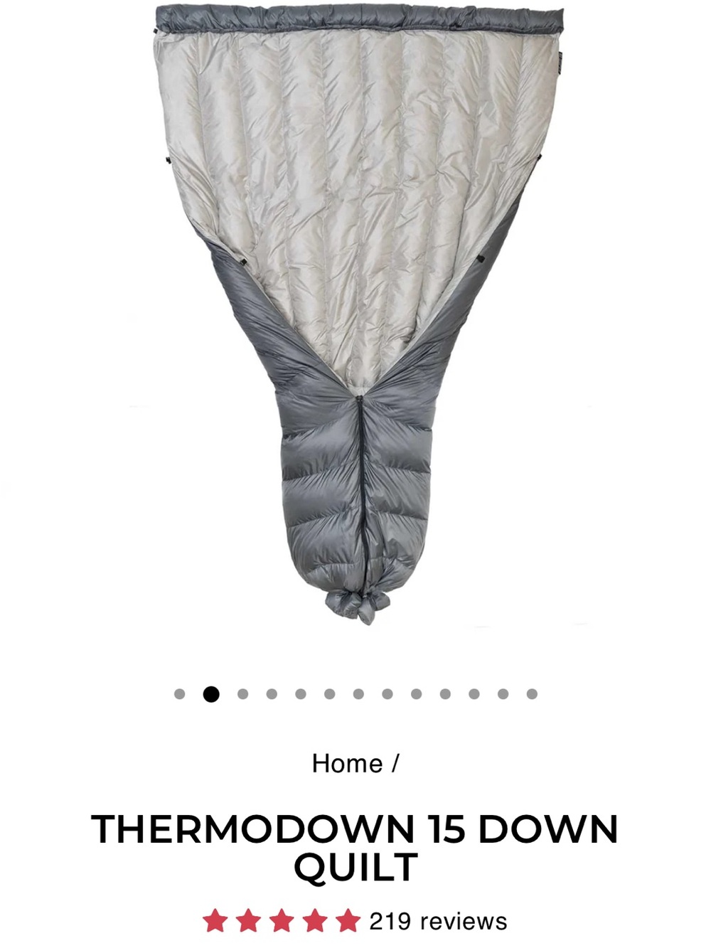 Paria Thermodown 15 Down Quilt in Dark Gray Sleeping Bag Camping ultra light